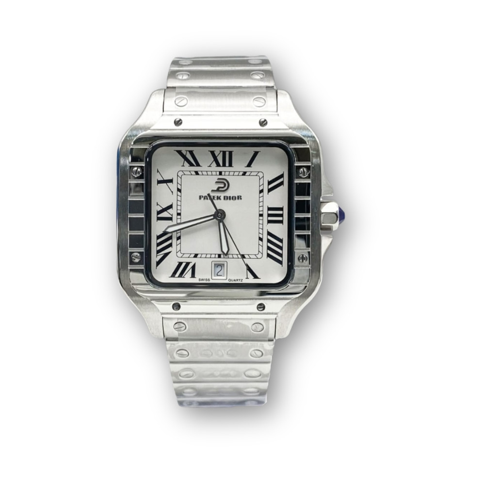 Patek Dior White Santos Automatic Watch – Luxury Stainless Steel Timepiece
