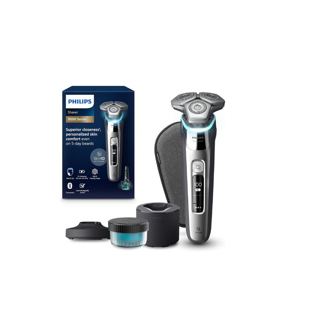 Philips i9000 Prestige Ultra Shaver XP9404/31 | Wet & dry | Ultimate close, comfortable shave | 5 modes | Quick clean system | Light-up charging stand | 60 min cordless | Travel case