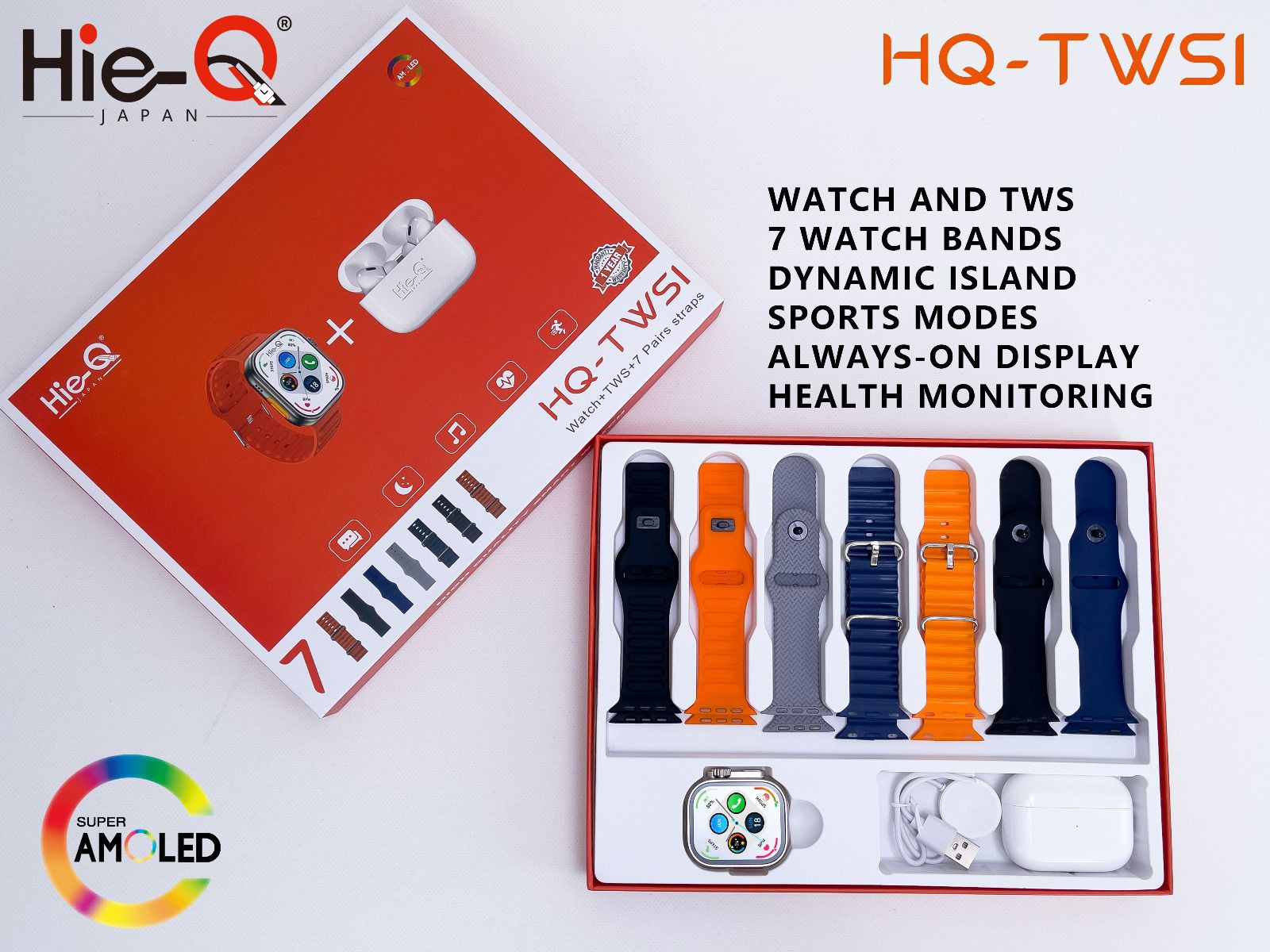 HIE- Q HQ- TWSI Smart Watch| 7 Strips Belt| Dynamic Island| Sports Modes| Always- On Display| Health Monitoring