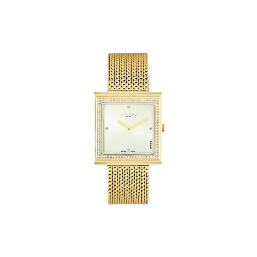 Rochas Diamonds Luxury Square Ladies Watch in Gold with Stainless Steel Strap