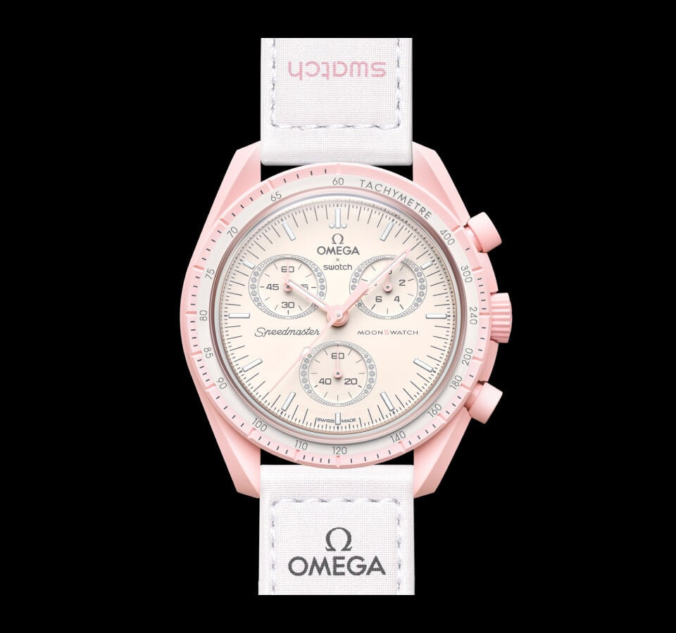 Swatch Bioceramic Moonswatch Pink Wrist Watch 42 mm