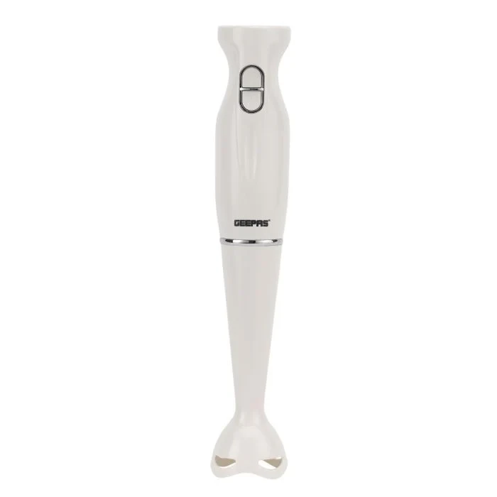 Geepas Hand Blender GHB6143 comes with a 200W strong motor, two speed settings, a stainless steel blade, and a 600ml beaker. It's a sturdy and simple-to-use kitchen tool that makes blending and mixing