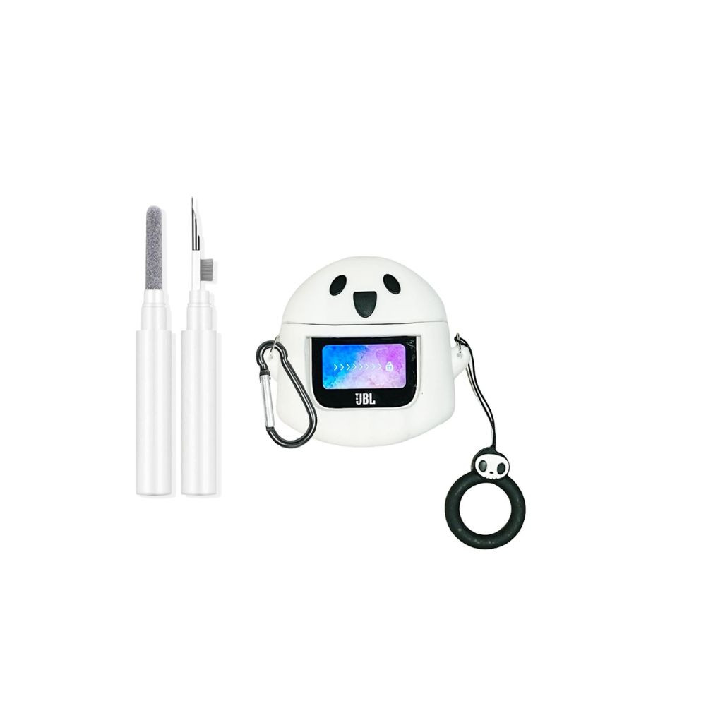 Case Compatible with JBL Tour Pro 2 Earbuds 3D Kawaii Cartoon Ghost Durable Protection Case Ultra thin soft Cover with Carabiner Anti Lost Ring Cleaning Tools for Boys Girls Womens Mens