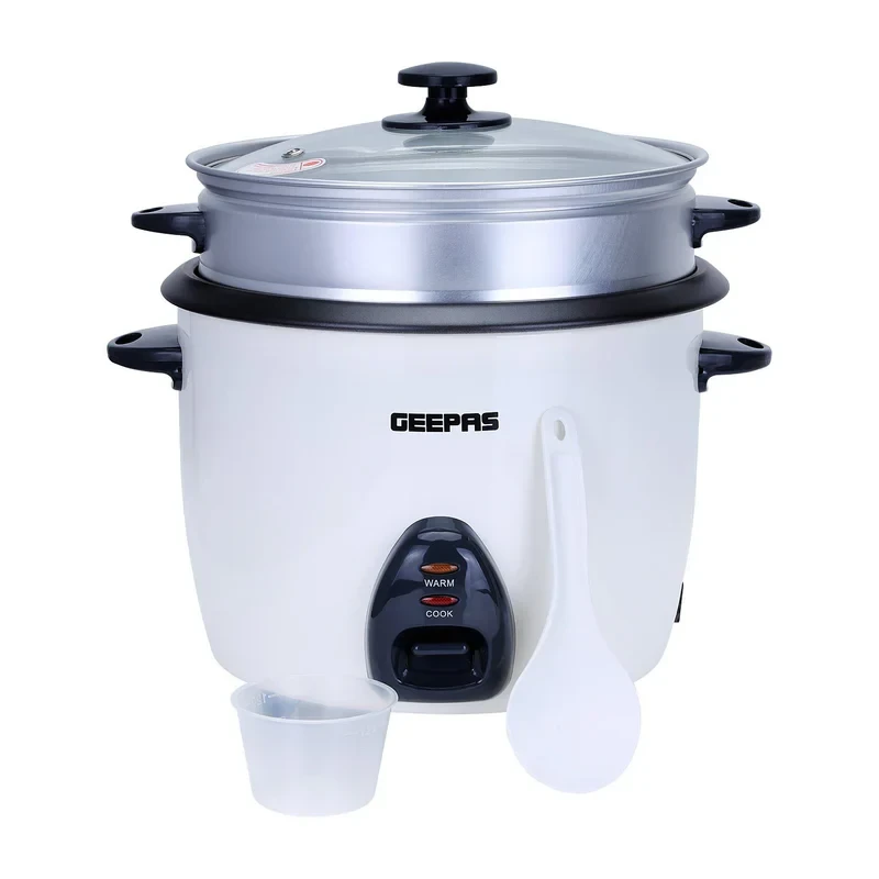 Geepas Automatic Rice Cooker GRC35011 comes with a 1.5-liter capacity and uses 500 watts of power. It has three main functions cooking, steaming, and keeping food warm. The inner pot is made of durabl