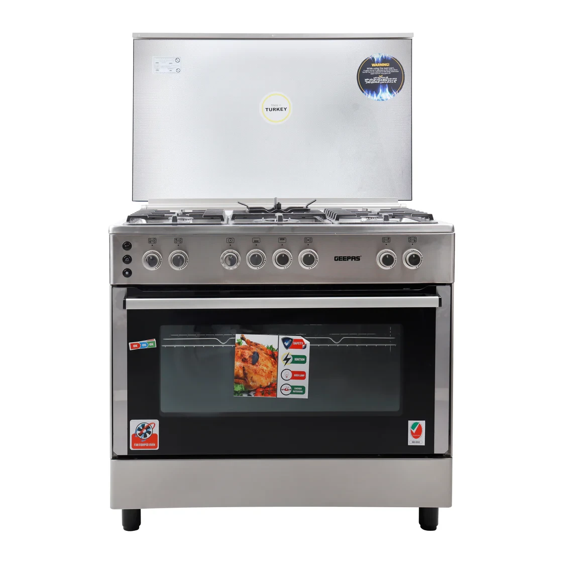 Geepas GCR9077FTCST Gas Cooking Range — 90x60cm, 5 Sabaf Burners