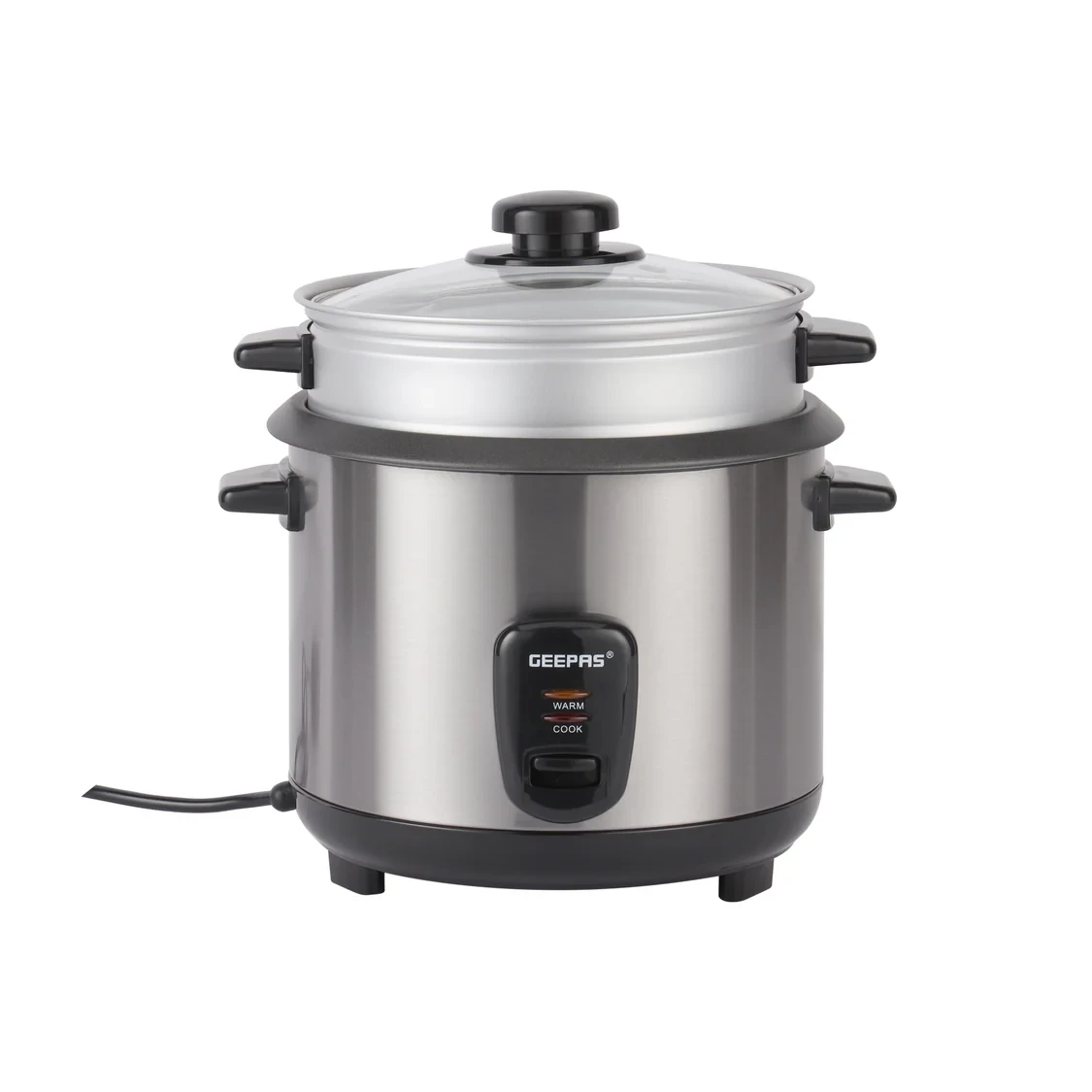 The Geepas Multifunction Rice Cooker GRC35041 has a 1.8-liter capacity and is great for cooking, steaming, and keeping food warm. It has a strong and durable design, and it's easy to use.