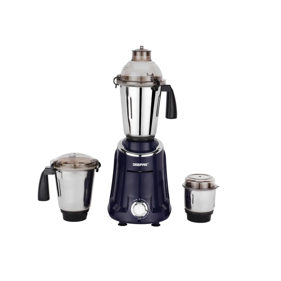 The Geepas 3-in-1 Mixer Grinder GSB5080S features a 750W powerful motor for efficient performance. It comes with stainless steel jars and blades that are durable and easy to clean
